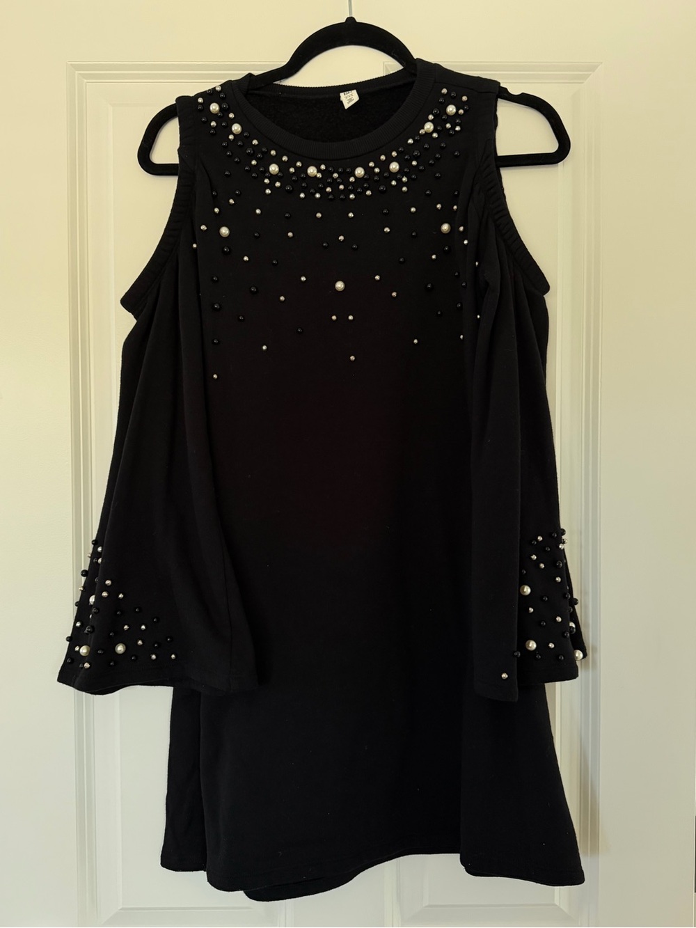 bp Black Cold-Shoulder Tunic with Pearl & Stud Detail